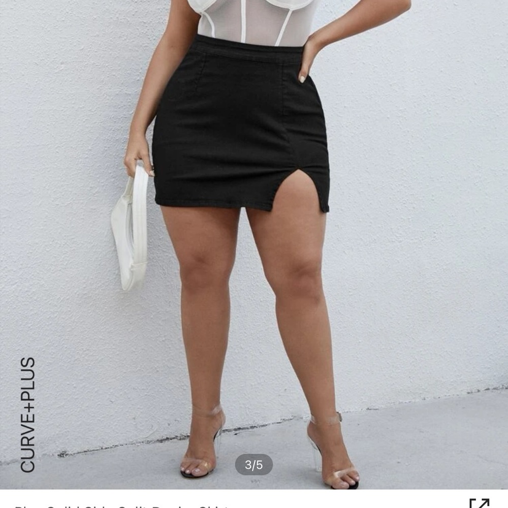 Plus Solid Split Denim Skirt